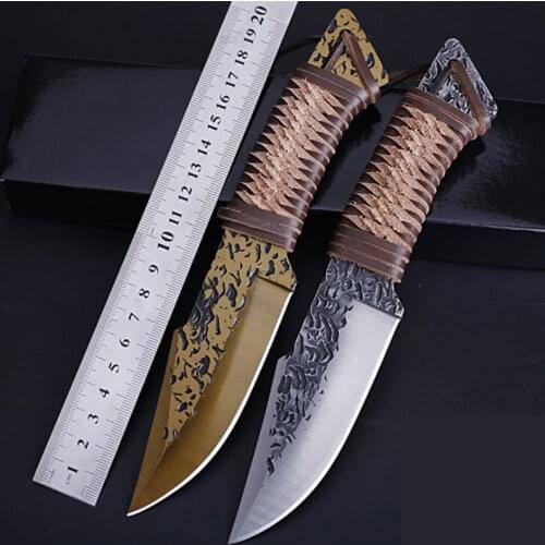 Sharp Handmade Damascus Steel hunting knife Camping Tactics fixed straight knife outdoor survival rescue knives EDC tool