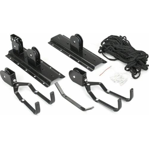 Kayak Hoist Pulley System Ceiling Bike Lift Garage Storage Rack 125lbs Capacity Adjustable Hooks Securing The Rope