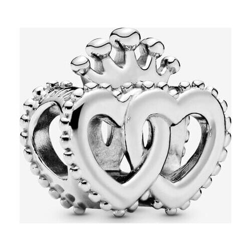 Genuine 925 Sterling Silver Crown and Interwined Hearts Charms Metal Beads Fit Pandora Bracelet for Women Jewelry Making Gift