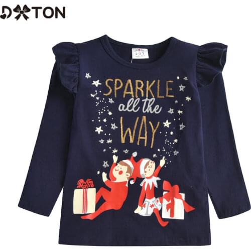 DXTON 2020 Christmas Girls T-shirts Long Sleeve Winter Children Tops Letter Pattern Kids Tees For New Year Cotton Girls t-shirts