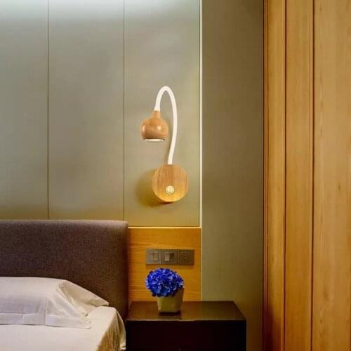 Nordic Solid wood wall lamp LED COB 3W Black White Bedside wall light Living room lights decoration wall lights 110v-240v