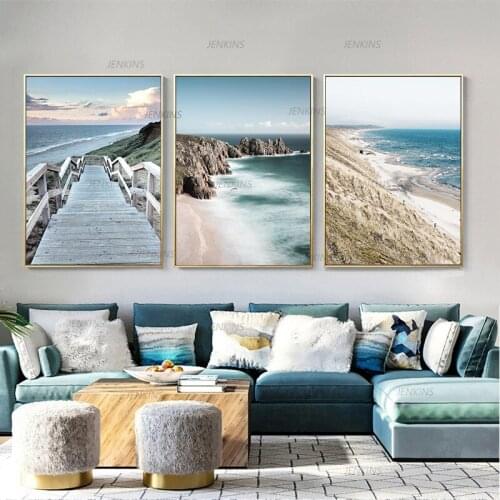 Nordic Nature Seascape Bridge Beach Ocean Sea Canvas Posters Wall Art Print Painting Living Room Decoration Home Picture Jenkins