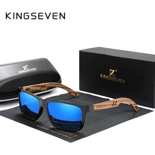 KINGSEVEN 2019 Polarized Square Sunglasses Men Women Zebra Wooden Frame Mirror Flat Lens Driving UV400 Eyewear