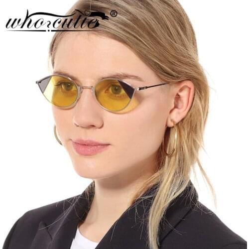 WHO CUTIE Vintage Cut Cat Eye Sunglasses Men Women 2020 Brand Design Metal Frame Two-Tone Cateye Sun Glasses Yellow Lens S159