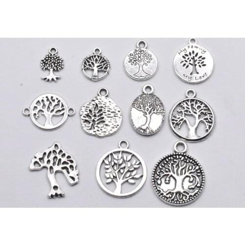 Tibetan Antique Silver Angel Tree of life Charm Pendant Jewelry Making Bracelet Accessories Jewelry Findings Handmade 16 styles