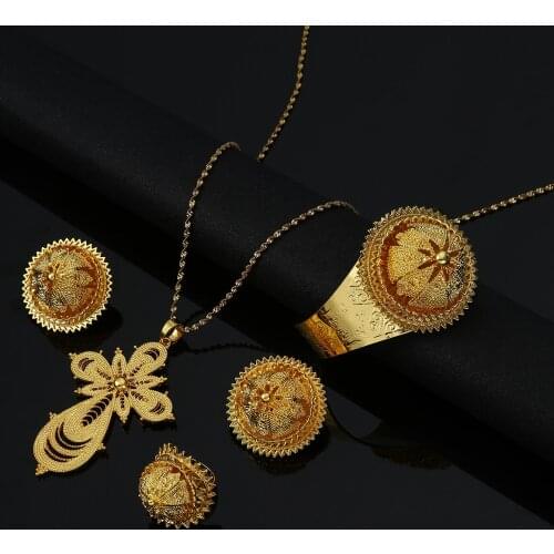 Ethiopian Eritrean Habesha Gold Color Women Trendy Jewelry Sets African Traditional Jewelry