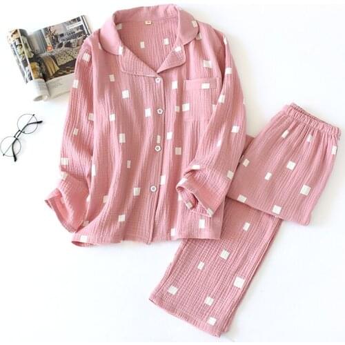 Spring Autumn Pajamas Set For Women 100% Full Cotton Fresh Style Sleepwear Set Women Turn-down Collar Female Casual Homewear