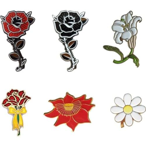 Vintage lily Rose daisy Lotus flower cloisonne enamel Lovely lapel Pin badge brooch Jeans shirt cap Jewelry Gift(100pcs/lot)