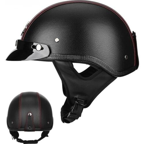 Vintage Motorcycle Helmet Retro Motorbike Half Helmet Pink Leather Helmet Cascos Para Moto Crash Cap Summer Casco Moto 106