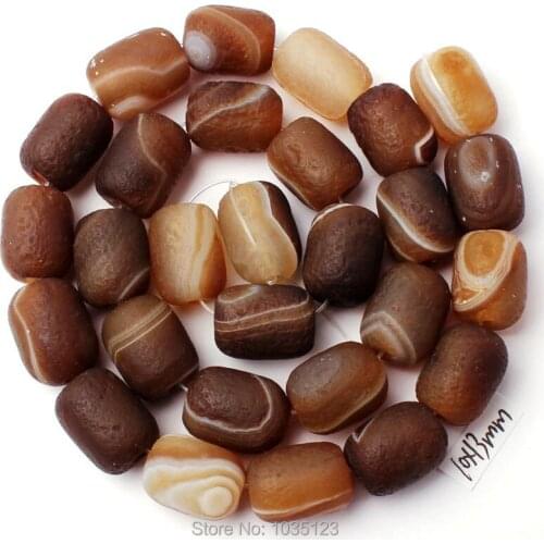 High Quality 10x13mm Frosted Natural Brown Banded Stone Column Shape DIY Loose Beads Strand 15" Creative Jewellery Making w3231