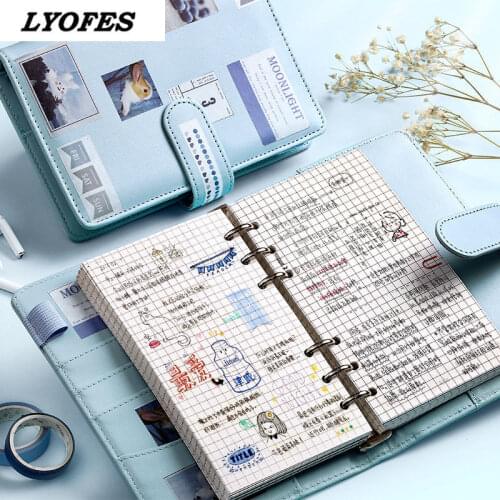 A6 Binder Cuaderno Grid Notebooks Journals Diary Budget Book PU Leather Soft Cover Buckle Pocket Planner School Office Supplies