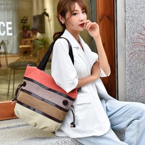 2021 Women Leisure Large Capacity Canvas Bag Ladies Canvas Commuter Tote Bag Fashion Canvas Shoulder Bag