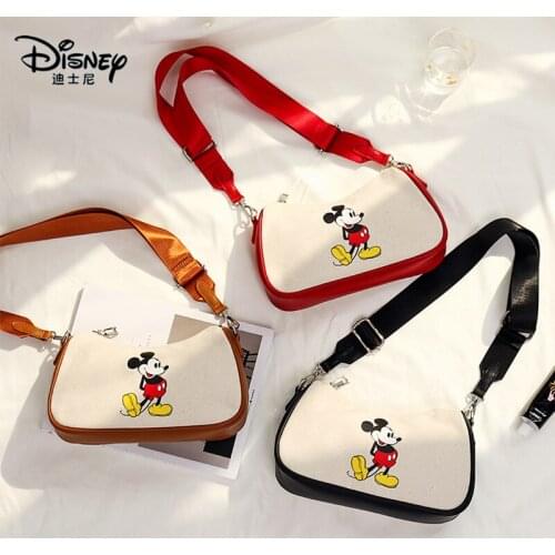 Disney Womens Bag Shoulder Bag Mickey Mouse Girls Cotton Shoulder Crossbody Bags Fashion Axillary Package Korean Female Bag