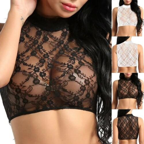 Womens Bra Sexy Sheer Mesh Bralette Womens Underwear See-through Sleeveless Crop Tops Sensual Lingerie Woman Bras Lace T Shirt