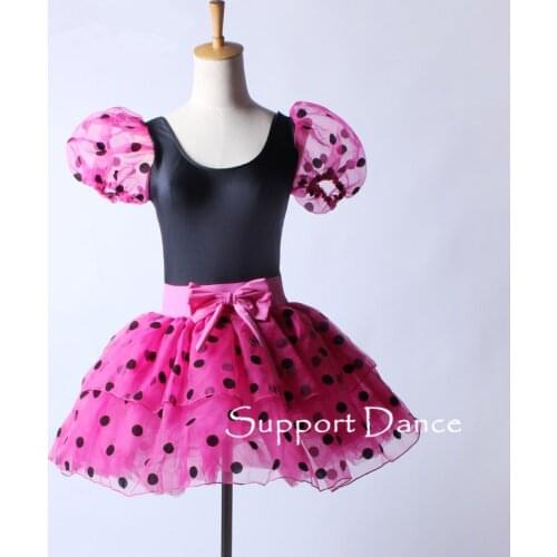 Support Dance Girls Women Polka Dot Puff Sleeve Ballet Tutu Dress C148