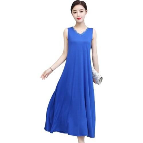 2021 High-quality new summer Modal Dress Women V-neck Loose Sleeveless vest dress Large Size Long Dress