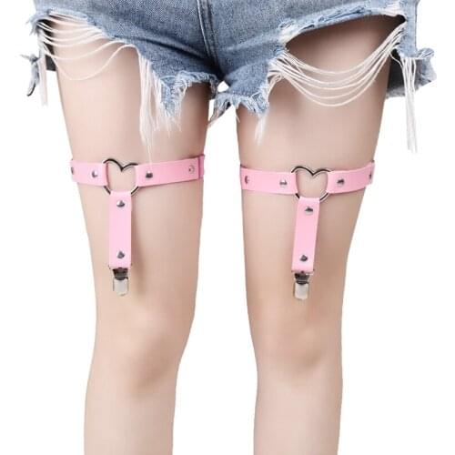 1pcs Women Sexy Punk Goth Heart Leather Elastic Garter Leg Ring Clothing Accessory Harajuku Thigh Suspender Stockings Garters