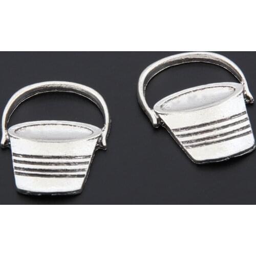 10pcs Silver Color Bucket Oval Shaped Pail Charms Tool Pendant Bracelet Necklaces Jewelry Wholesale A3344