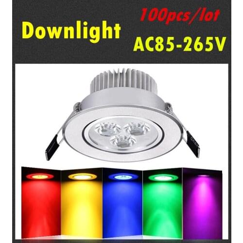 100pcs/lot LED Downlight 3W 4W 5W 7W LED Ceiling Down Lights Recessed LED Downlight Red Blue Green Yellow Purple AC85-265V