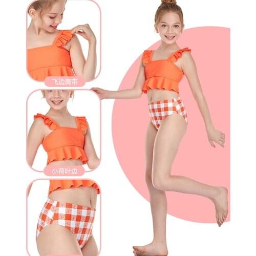 2021 New Two Piece Childrens Swimwear Baby Girl Bikini Set Small Lotus Leaf Print Girls' Swimsuit Bathing Suit Child Beach Wear