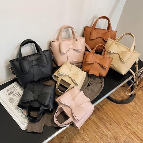 2021 Lovely Women Bag Fashion Parent Child Shoulder Bag PU Leather Mother Daughter Pink Cute Girls Kids Bow Cross-body Bag