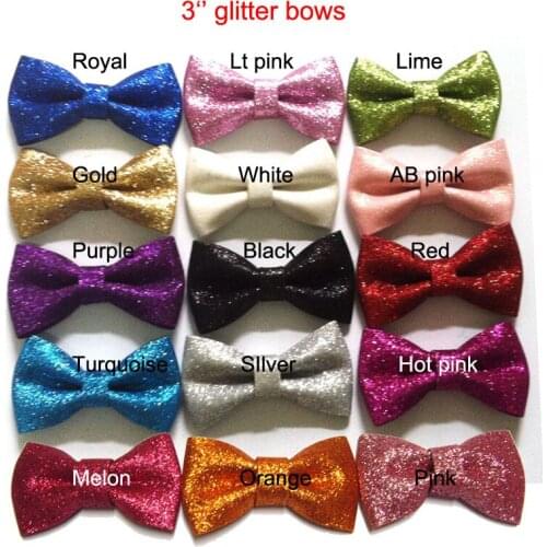 3 inch Glitter Hair Bows Baby Glitter Bows Girls Faux Leather Bow for Clips Headbands 60pcs/lot