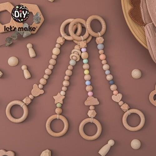 LetS Make Baby Wooden Feeding Bottle Chain 4pcs Wooden Nipple Holder Clip Chain Wood Beads Teether Pacifier Clips Chain
