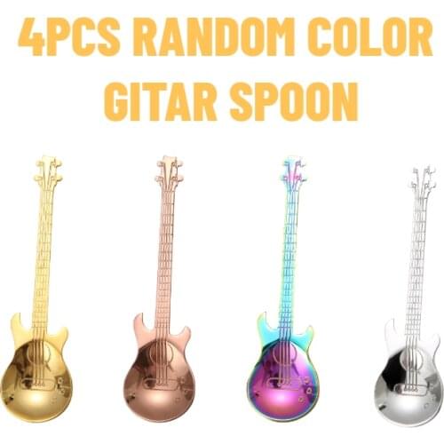 4PCS Guitar Coffee Teaspoons 304 Stainless Steel Musical Teaspoons Mixing Spoons Sugar Spoon Quality Tableware Party gift
