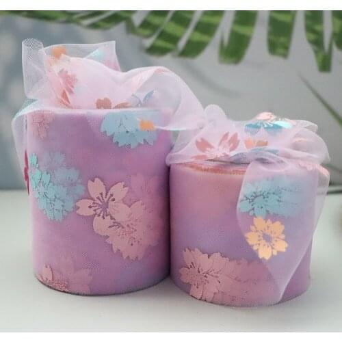 6/8/15cm Cherry Blossom Tulle Fabric Illusory Mesh Roll DIY Baby Girl Skirt Headband Handmade Sewing Birthday Party Decor Supply