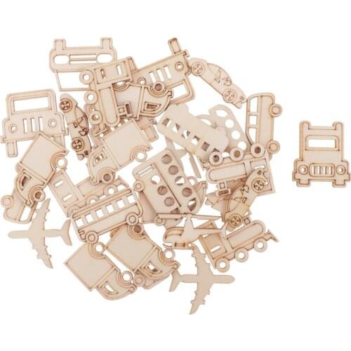 60 Pieces Mini Cuts Wood Shapes DIY Mini Unfinished Wood Vehicle Themed for Card Gift Tags Home Decor Planner