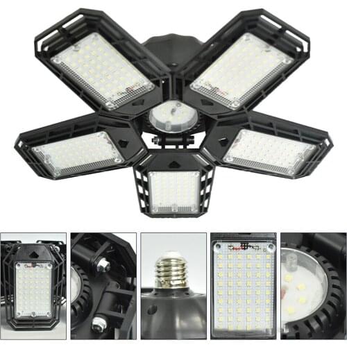 6500K 8000lm LED Garage Lamp E27 Light Head Deformable Folding Adjustable Ceiling Lamp Workshop Lights For Warehouse Gym Factory