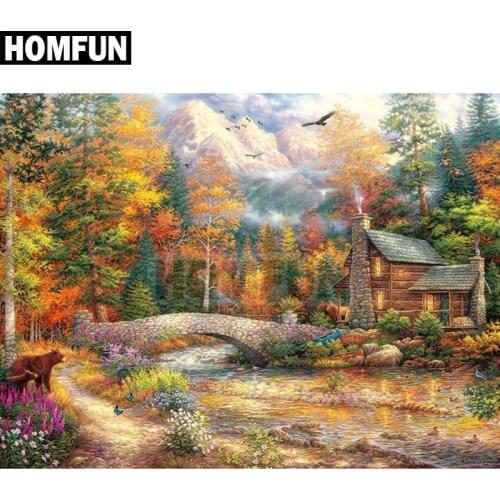 HOMFUN Diamond Painting Cross Stitch "forest landscape"Full Square Round Diy 5d Diamond Embroidery Picture Rhinestone Art A00267