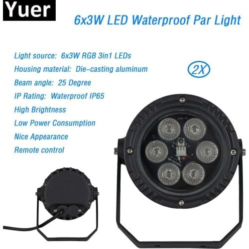 Free Shipping 2Pcs/Lot 6x3w Remote control flat par led waterproof IP65 par light 6x3W Smooth RGB 3in1 Color Mixing Stage Wash