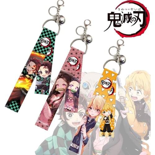 Anime Demon Slayer Kimetsu No Yaiba Lanyards Keychain Kamado Nezuko Tanjirou Ribbon Key Ring Holder Jewelry Fans Gift