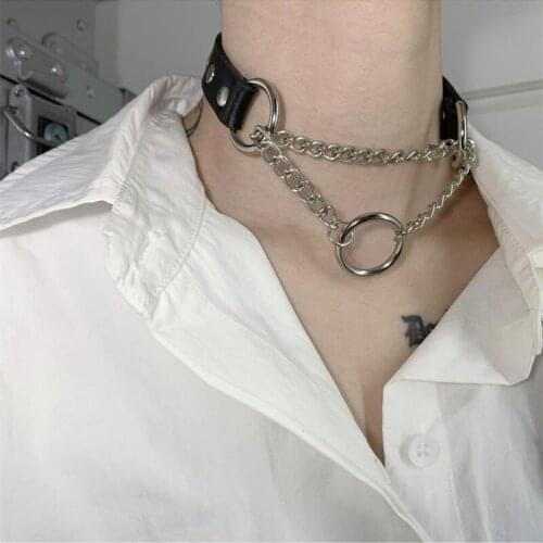 Gothic Necklace Punk Rock Cosplay Harajuku Fashion Sexy Leather Heart Round Spike Collar Choker Necklace Body Accessories Ball