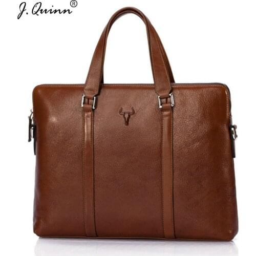 J.Quinn Brand Briefcases for Men Women Genuine Oil Wax Leather Handbags Business Laptop Bag Totes Male Female Large Bags Luxury