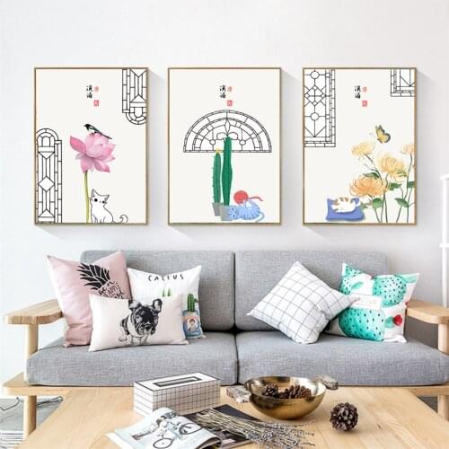 Chinese Ink Painting Style Canvas Art Print Painting of Lotus,Birds Stand on the Lotus Pictures Living Room Landscape Decoration