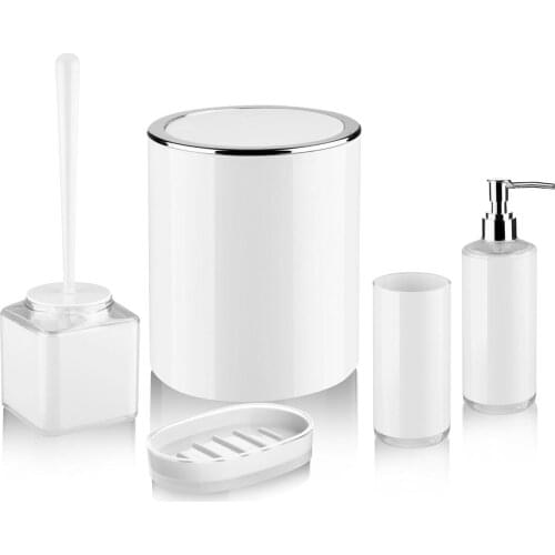 Kosovo 5 Piece Bathroom Set White Acrylic Material Dustbin Toilet Brush Liquid Soap Dispenser Free Fast Shipping From Turkey