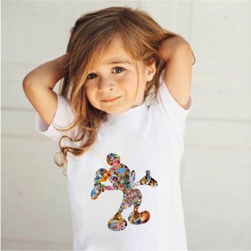 Summer Disney Children Clothing Happy Duck Cartoon Minnie Mickey Gifts Boy Shirt Girls Short Sleeve Kids T-Shirt Casual White