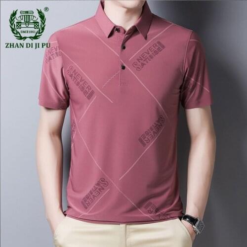 Summer Thin Mens Short-sleeved Ice Silk Polo Shirt New Fashion Letter Printing Business Casual Loose Comfortable Mens T-shirts