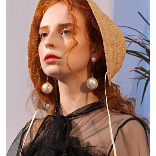 Monla Temperament Simulated Pearl Dangle Earrings Exaggeration Earrings Classic Fashionable Earring For Woman