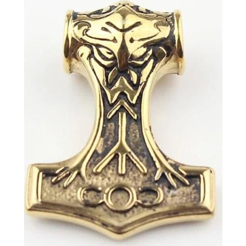 Mens Gold Myth THORS HAMMER Norse Magick Mjolnir 316L Stainless Steel Pendant