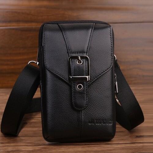 Genuine Leather Mens Belt Phone Bags Waist Wallet Packs Small Bag For Mobile Money Cards Pouch Vertical Shoulder Bags Cowhide