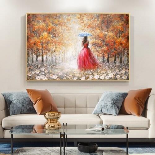 Nordic Women Wall Art Posters and Prints Canvas Paintings Fall Landscape Pictures for Living Room Home Decoration NO FRAME