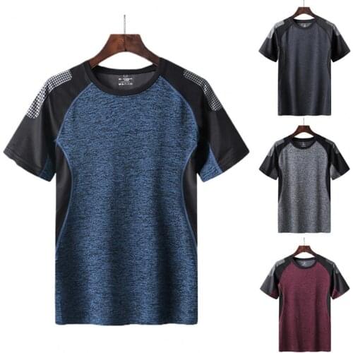 New Casual O Neck Thin Patchwork Color Men T-shirt Soft Short Sleeve Slim Sport Quick Drain T-shirt Sportwear Tee Tops 2021