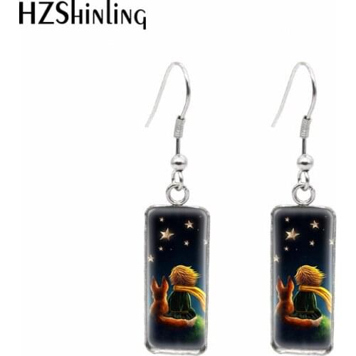 2021 New The Little Prince Rectangular Earring Fairy tale Fish Hook Earrings Glass Cabochon Handmade Jewelry
