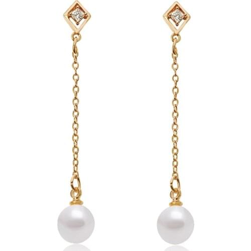 MxGxFam New Drop Long Pearl Earring Jewelry Young Lady Handmade-pearl White with 18 K Yellow Gold-Color