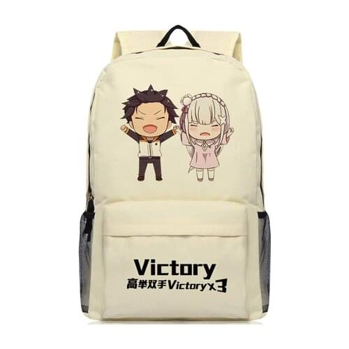 New Anime Re: Zero Kara Hajimeru Isekai Seikatsu Ram / Rem Backpack Fashion Luminous Oxford SchoolBag Unisex