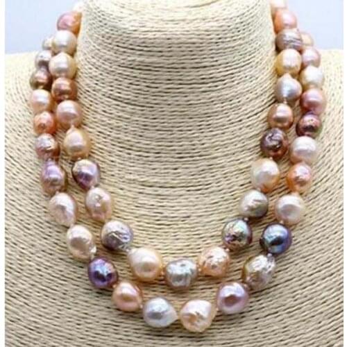Huge AAA 35"12-13 mm genuine South Sea Pink purple Multicolor Pearl Necklace
