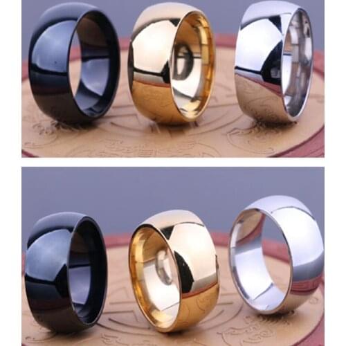 Wholesale 36pcs Mens Band Rings 8MM Stainless Steel 316L Rings Gold/Black/Silver Top Jewelry